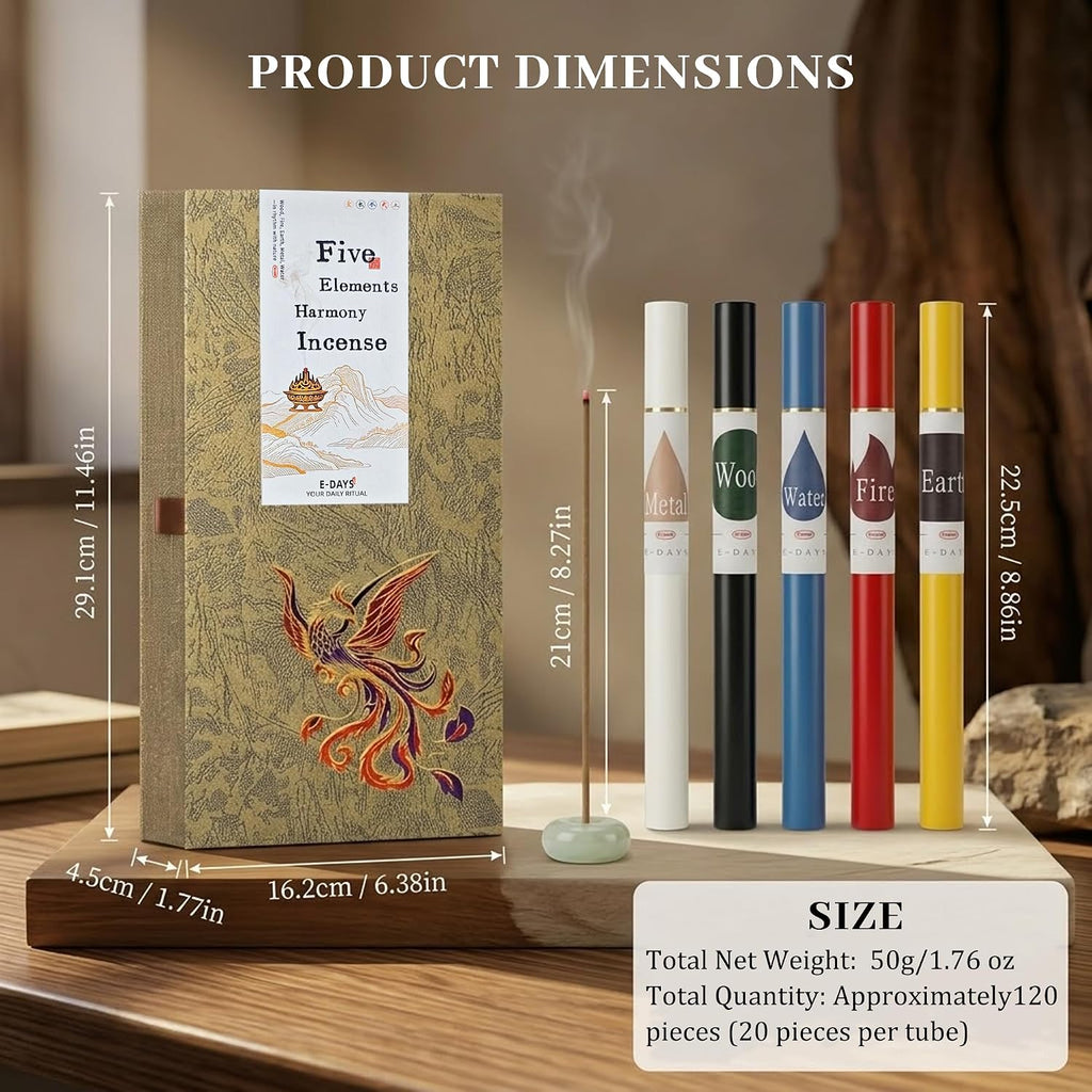 5 in 1 Incense Sticks Gift Set,5 Elements Scents with Incense Holder - Set of 5