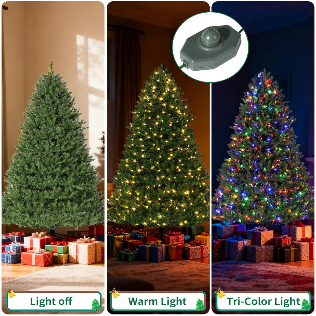 6ft Pre-Lit Artificial Spruce Christmas Tree with 450 Dual-Color LEDs, 1600 Thickened Branch Tips & 2 Lighting Modes