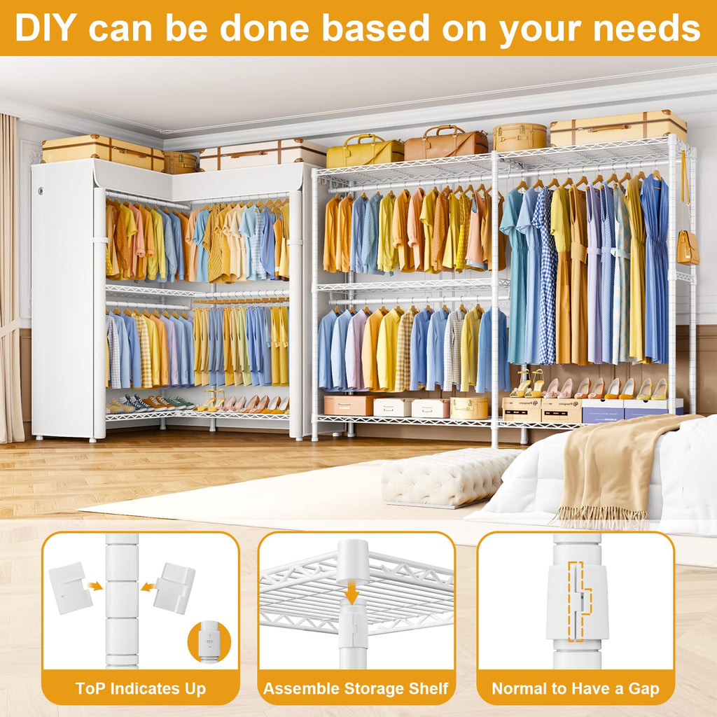 E15C Pro Garment Rack L Shaped Clothes Rack for Corner,Freestanding Clothing Racks for Hanging Clothes,Heavy Duty
