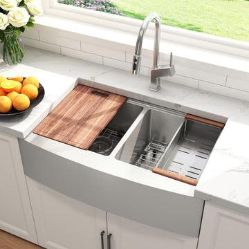 36 Inch Double Bowl Workstation Farmhouse 50/50 Kitchen Sink