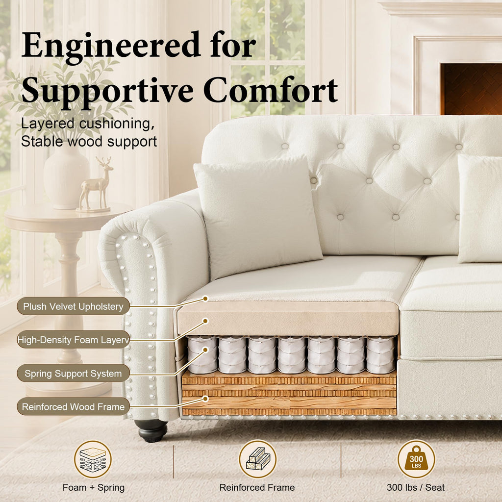 2-Piece Velvet Chesterfield Sofa Set with Ottoman, Deep Seat Button Tufted Couch with 3-Seater Sofa & Loveseat