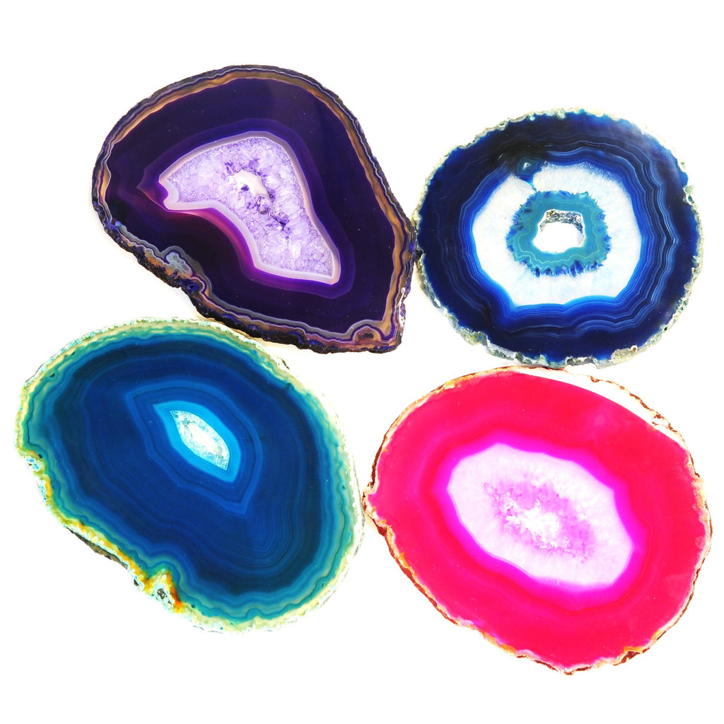 4-5" Mixed Dyed Color Agate Coasters Polished Natural Geode Sliced