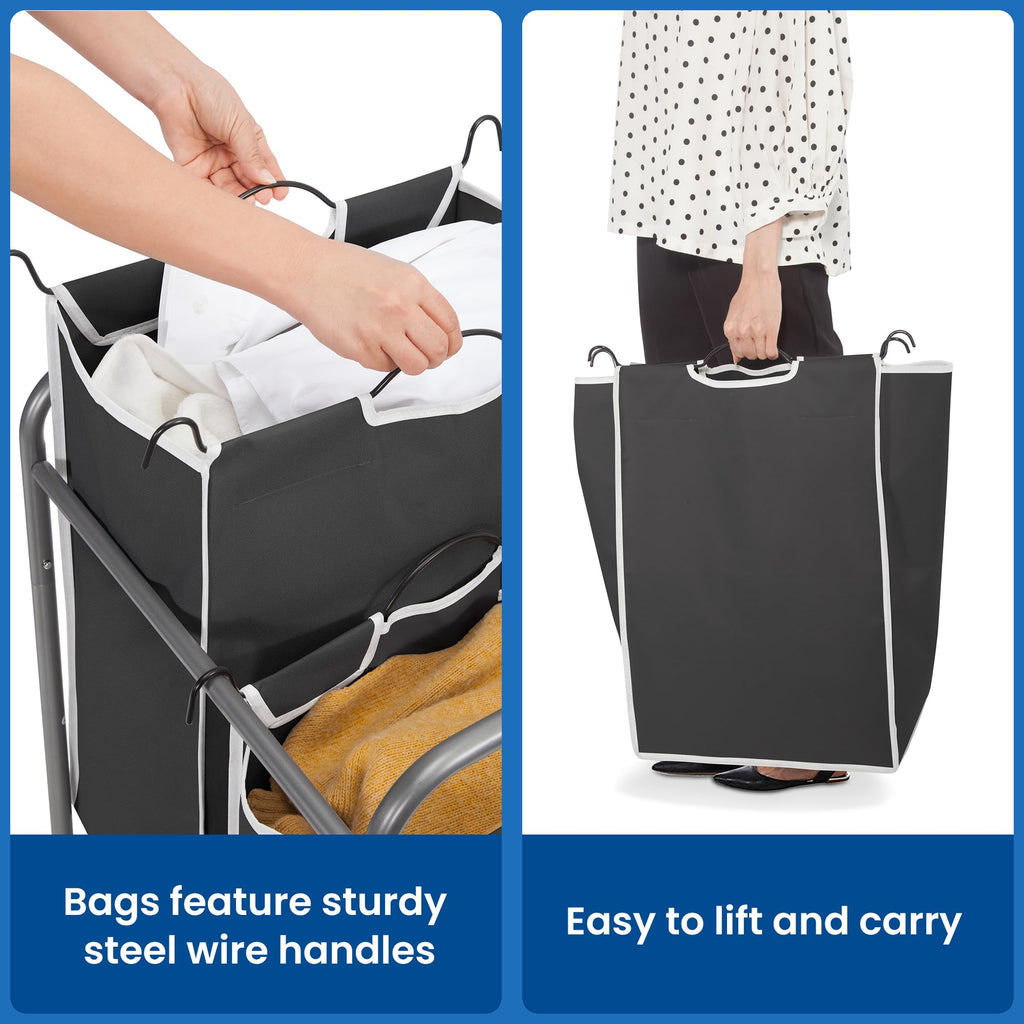 2 Section Laundry Sorter, Laundry Hamper with Wheels, Black