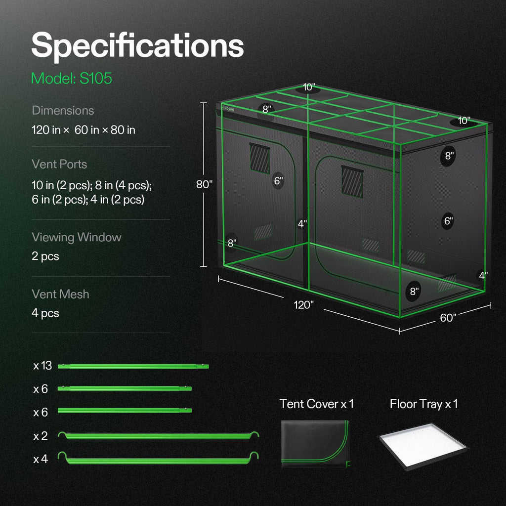 10x5 Grow Tent Large Mylar Tents 120"x60"x80"