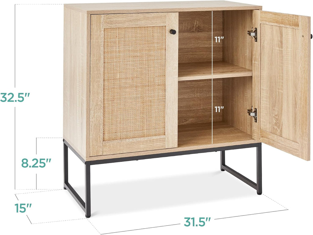 2-Door Rattan Storage Cabinet, Accent Furniture, Multifunctional Cupboard , Sideboard, Buffet Table w/Non-Scratch