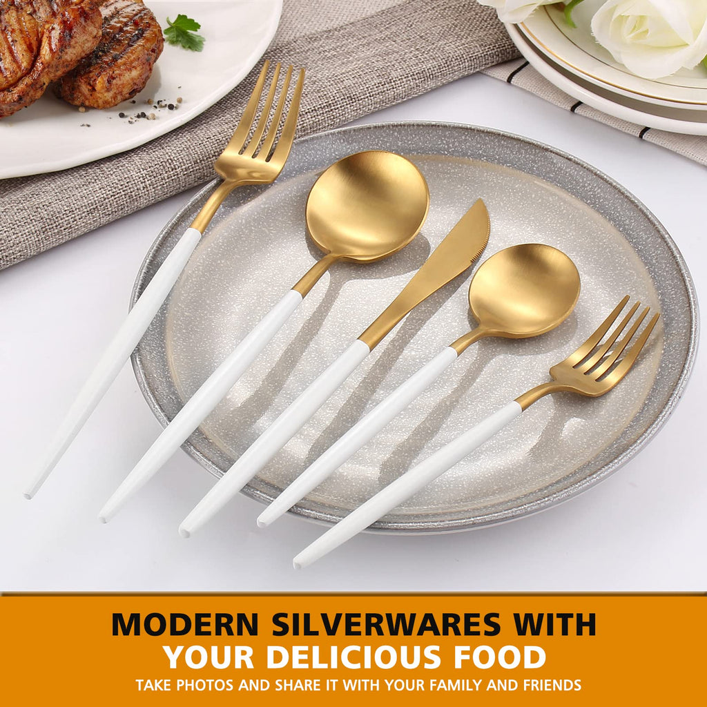 Matte White Gold Silverware Set, 40pcs Stainless Steel Flatware Set