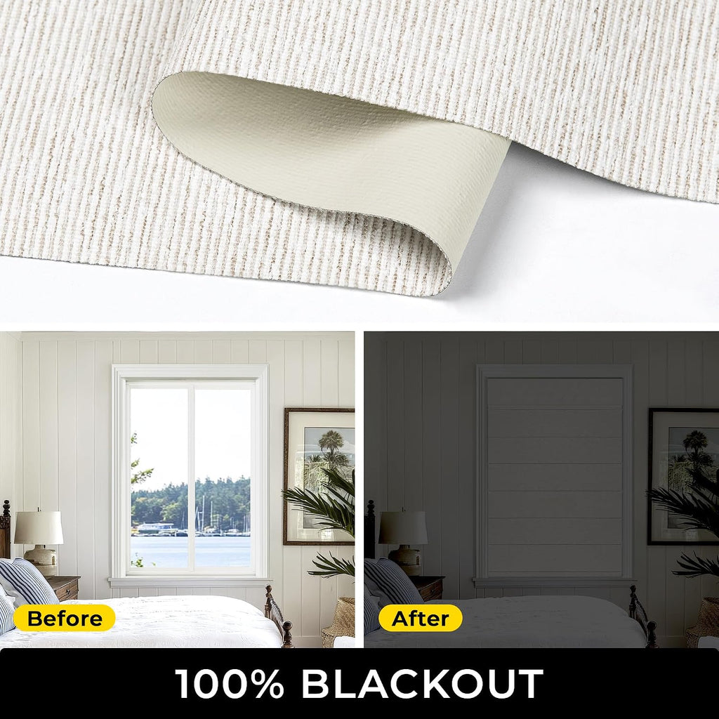 100% Blackout Cordless Roman Shades for Indoor Windows & French Doors, 33 3/4" W × 60" H - Blackout - Beige