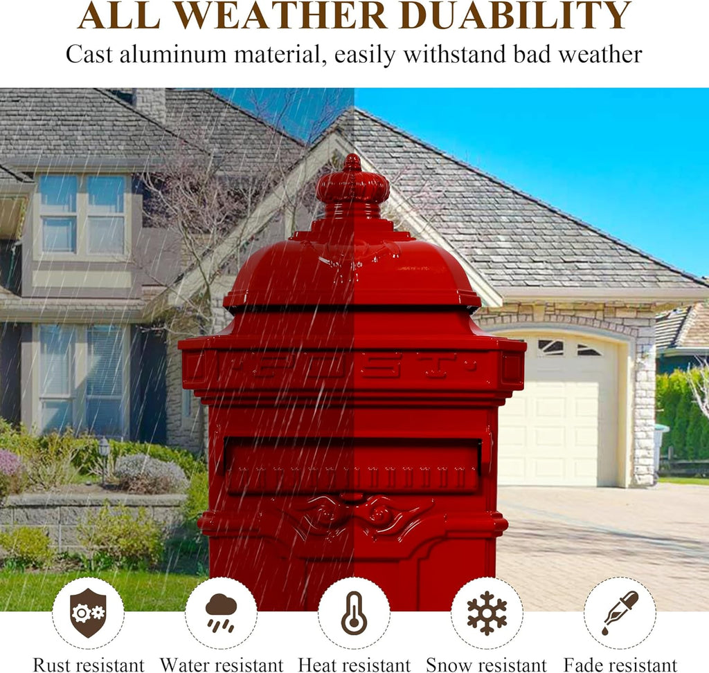 Vintage Large-Capacity Cast Aluminum Mailbox, Outdoor Weatherproof Floor Standing Postbox