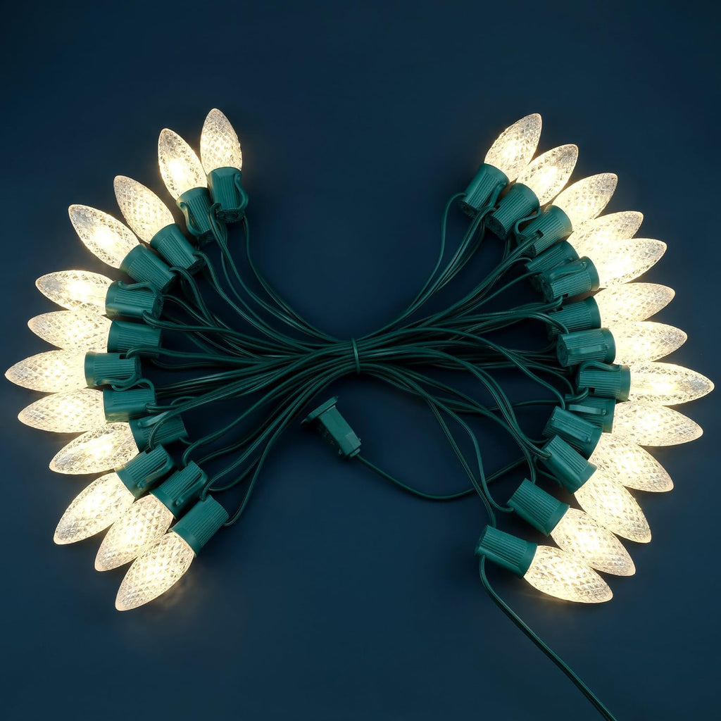 Warm White C9 Christmas String Lights, 25 ft 25 LED Faceted Bulbs