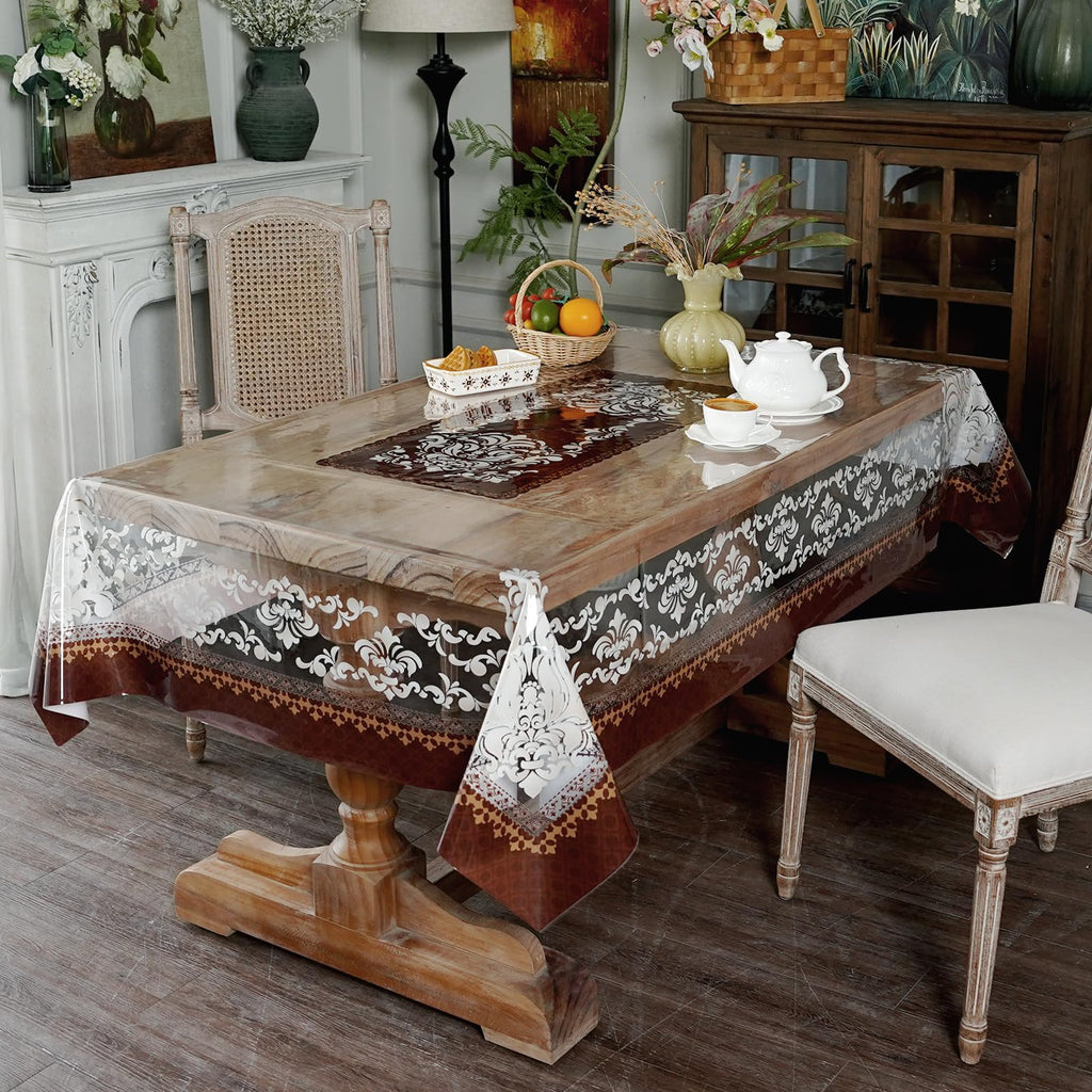 Clear Table Protector Cover Vinyl Damask Tablecloth, 60" x 104"