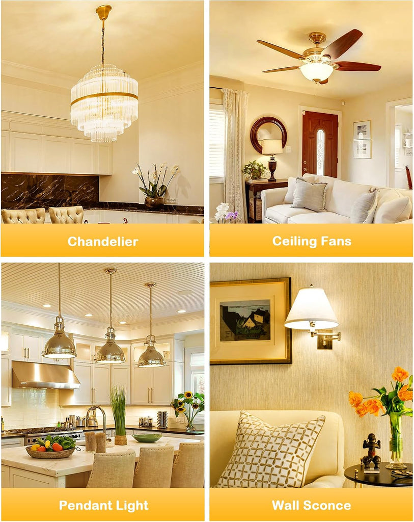 Ceiling Fan Light Bulb E12 Candelabra Base, 3000K Warm White 60W Equivalent