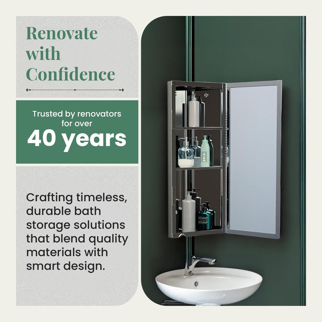 Supply Infinity Corner Medicine Cabinet with Mirror - Triple Shelf Storage Cabinet - Modern Wall Mount Medicine
