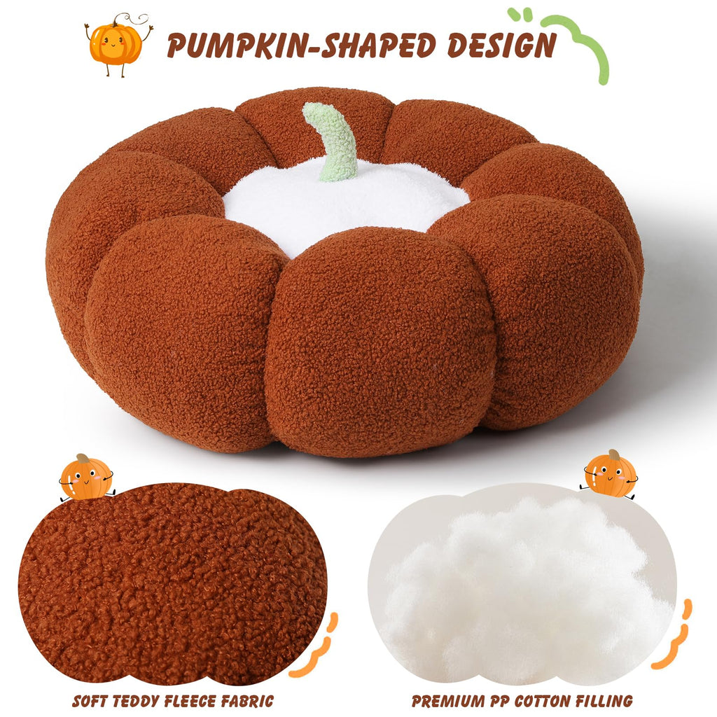 24" Pumpkin Floor Cushion, Large Plush Round Pillow Seat