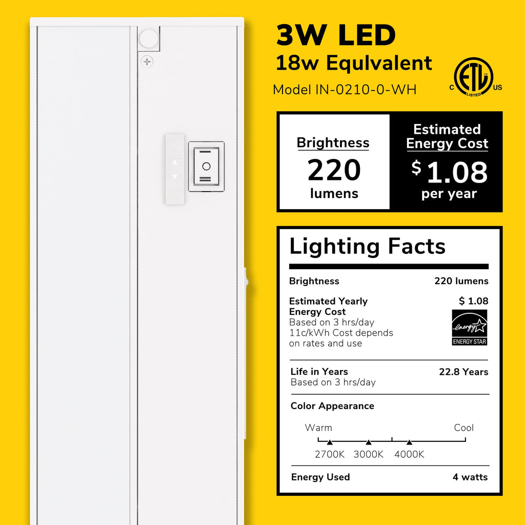 9-inch 3 Color Levels LED Under Cabinet Lighting, Hardwired or Plugged-in, Selectable 2700K/3000K/4000K, Dimmable