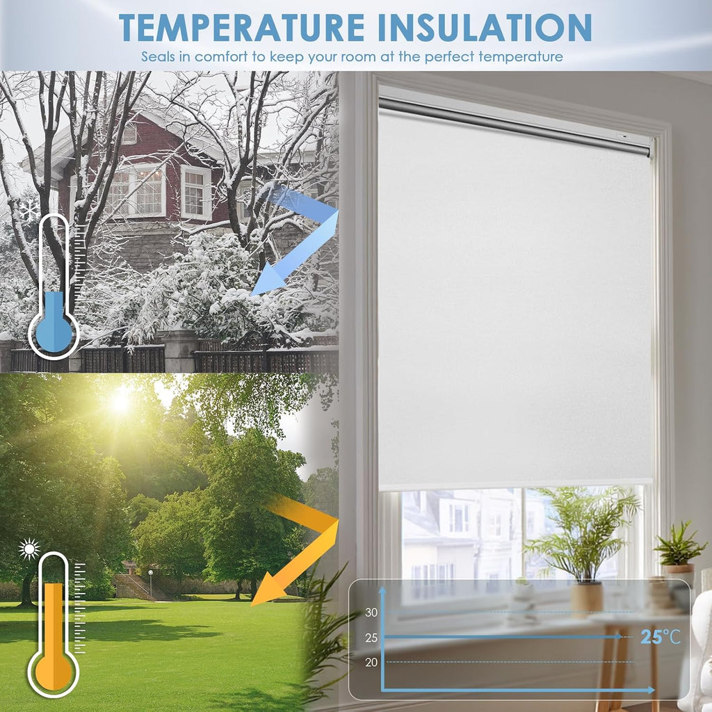 Smart Motorized Blackout Roller Blinds with Remote & Solar Panel, Cordless Electric Shades, USB-C Rechargeable