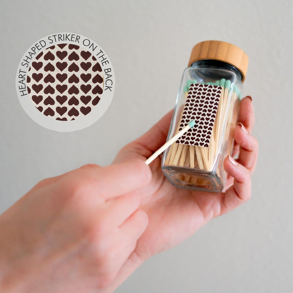 Cute Small Safety Match Jar Holder | Glass Bottle Jar for Lighting Candles | Premium Long 3" Bulk Long Matchsticks