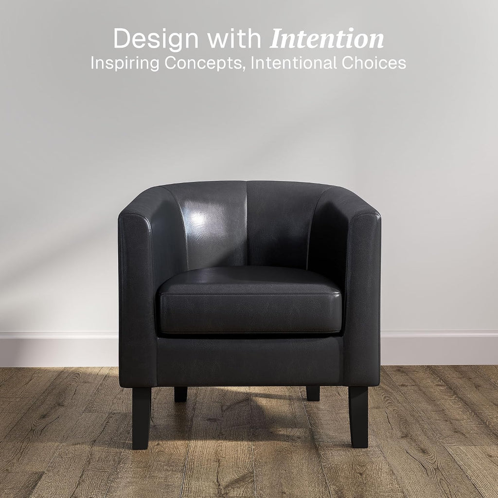 Accent Barrel Chair Faux Leather Round Club Tub Sofa Corner Chair with Flared Legs and Cozy Soft Padding - Set of 2