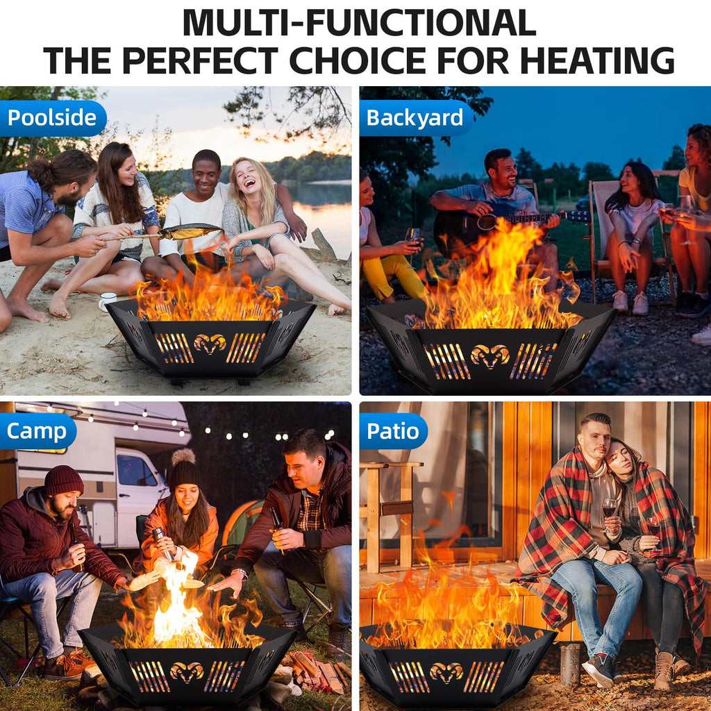 Portable Plug Fire Pit, 38.6" Collapsible Fire Pit, Black