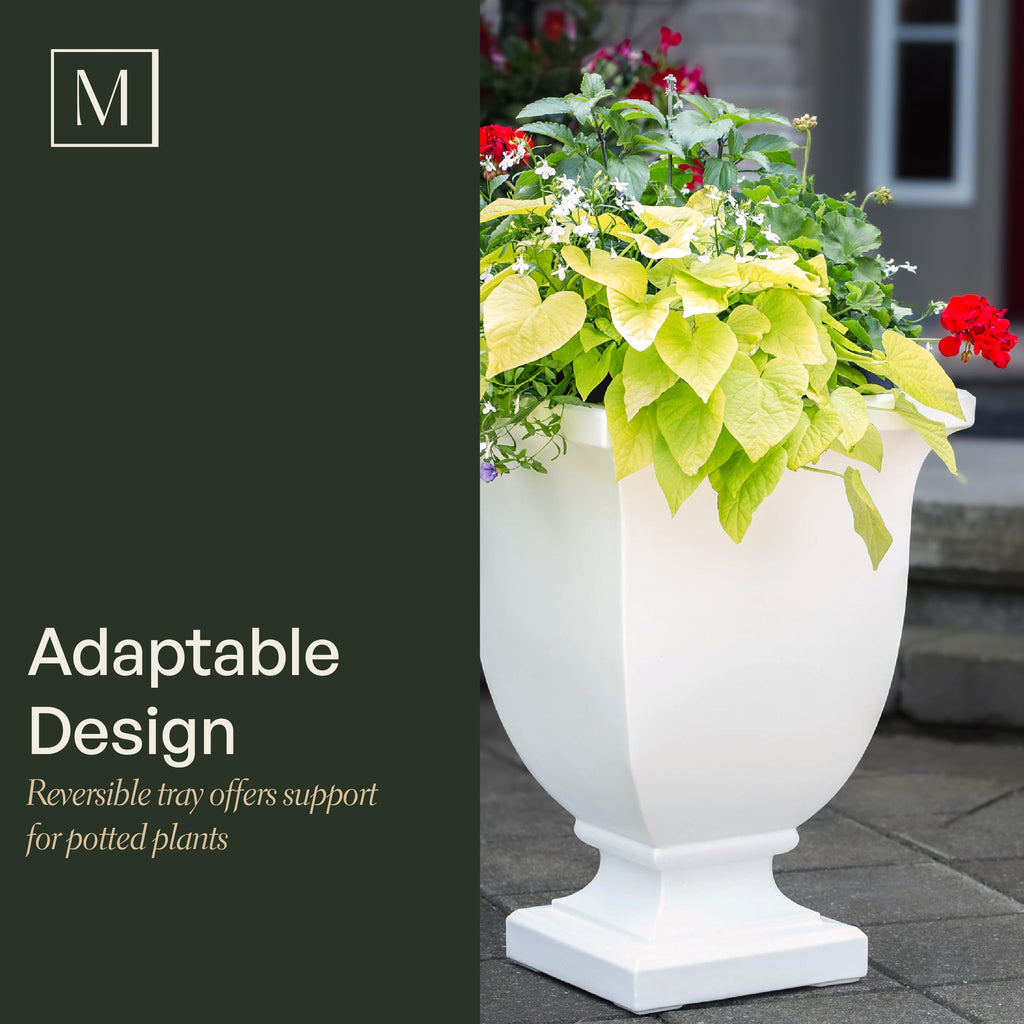 Augusta 26in Self-Watering Tall Square Urn Planter, Black