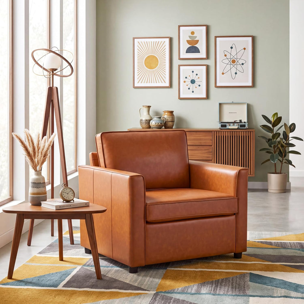 39" Faux Leather Armchair Large Sofa Chair, Caramel