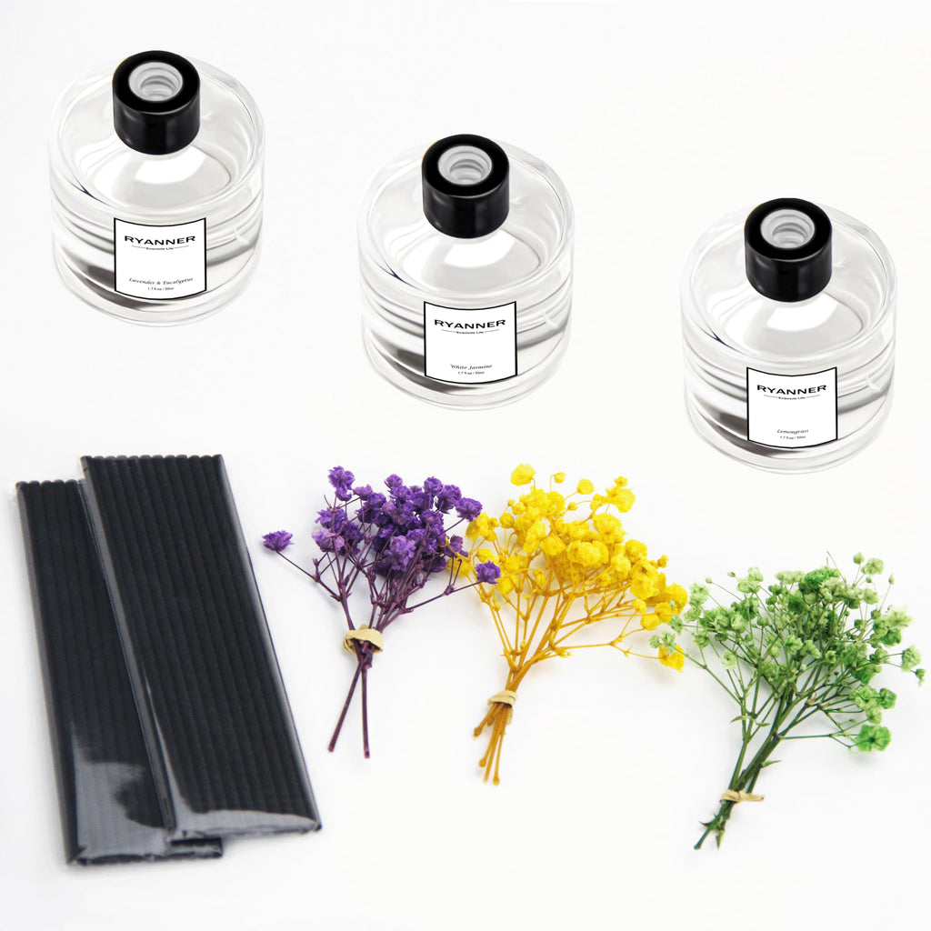 Reed Diffuser Set of 3 Pack, Lavender Eucalyptus/White Jasmine/Lemongrass Scented Oil Diffuser with 24 Sticks(1.7 fl