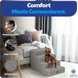 AKC 4-Step Pet Stairs - Durable, Non-Slip Steps for Small Dogs and Cats, Washable Cover, Simple No-Tool Assembly
