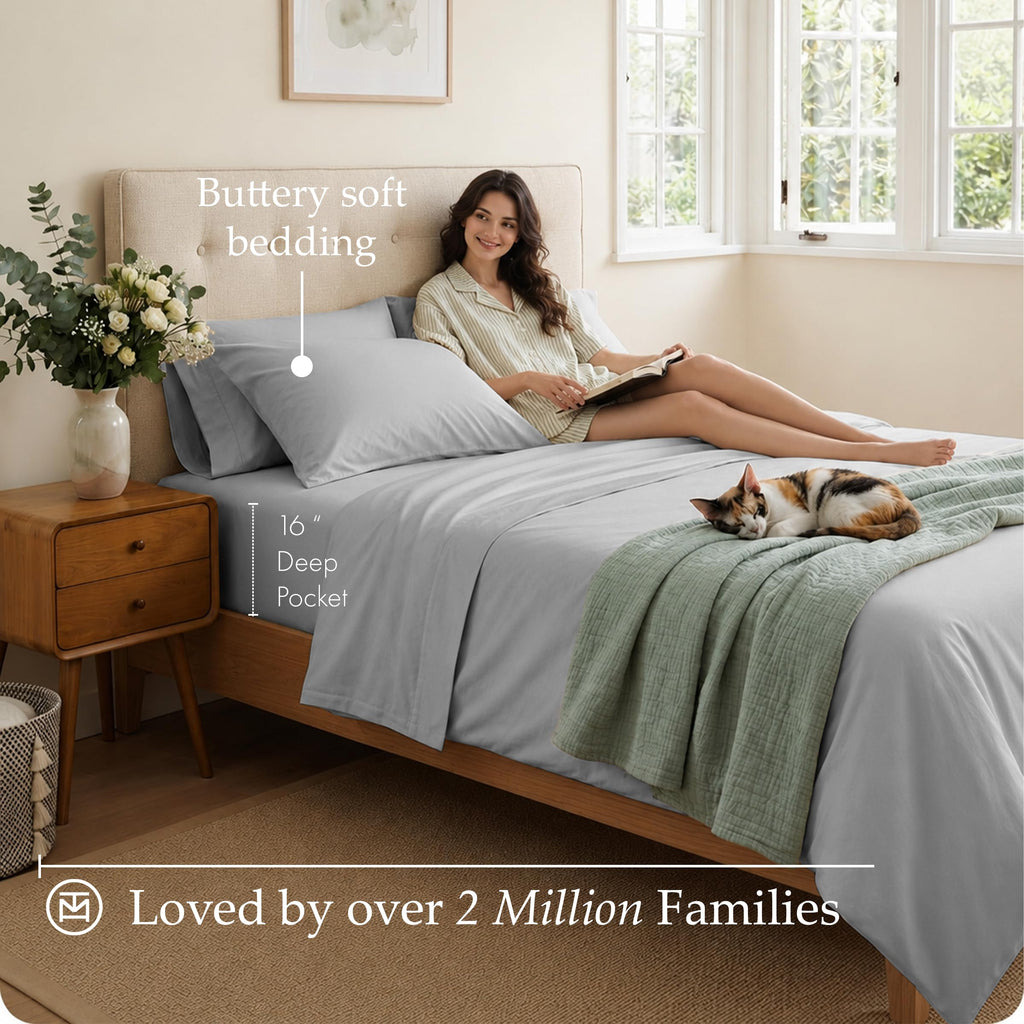 600 Thread Count Cotton Sheet Set, Sateen, Light Grey