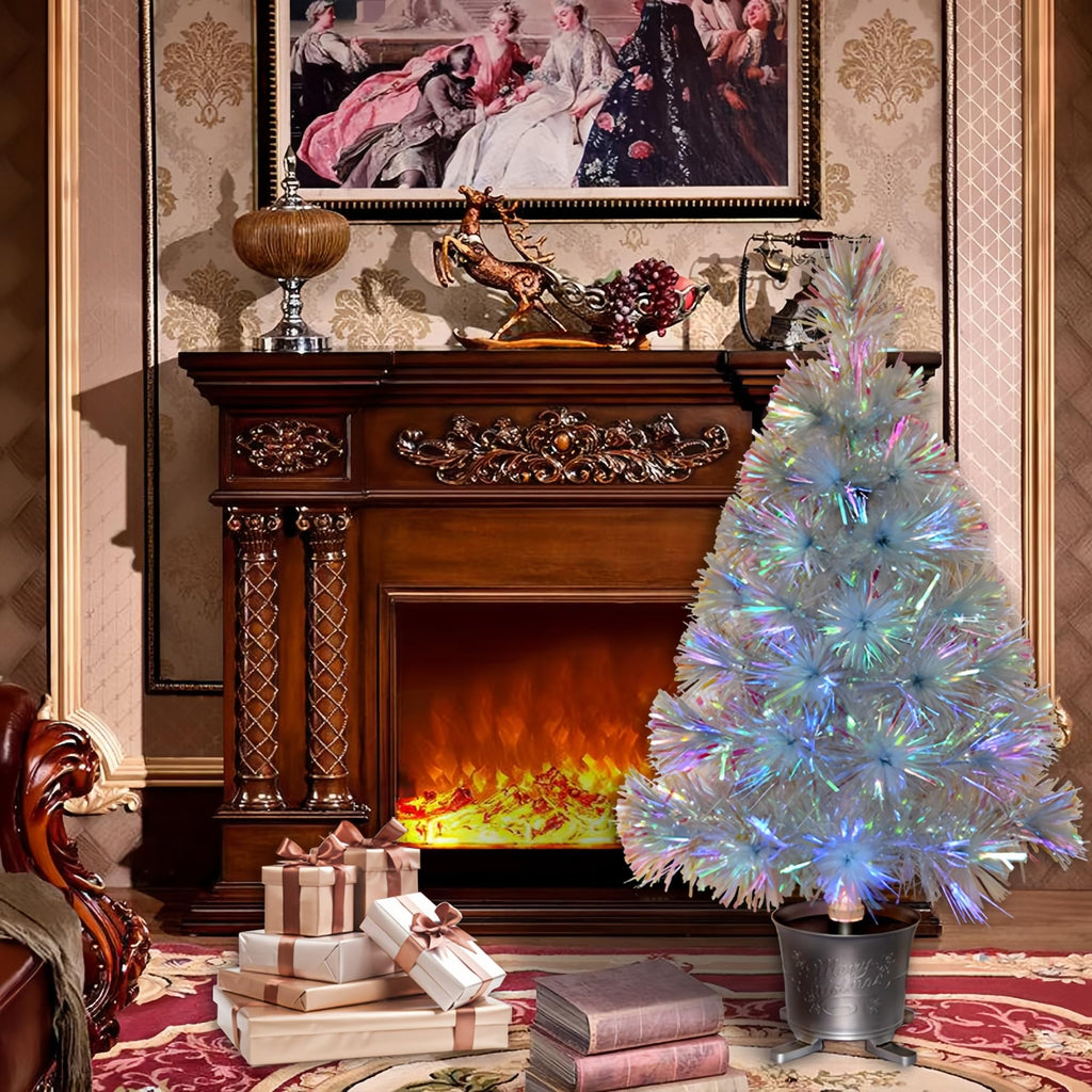 24 inch Iridescent Pre-lit Small Fiber Optic Christmas Tree