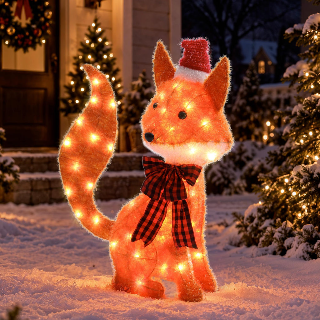 Fox Outdoor Christmas Decorations, 50 Warm White LED Lights, 27 in