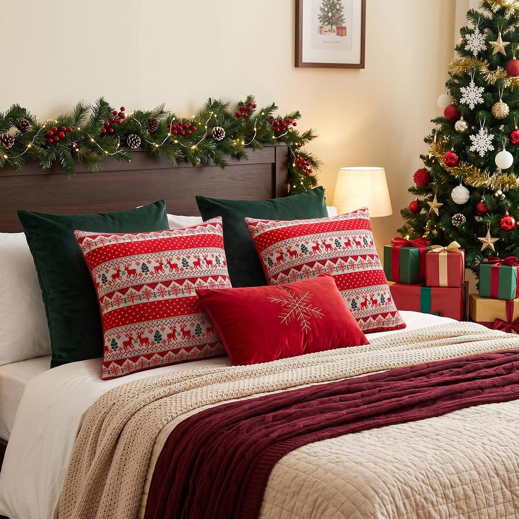 Christmas Knitted Throw Pillow Covers 18x18 Inch-Red - Set of 2