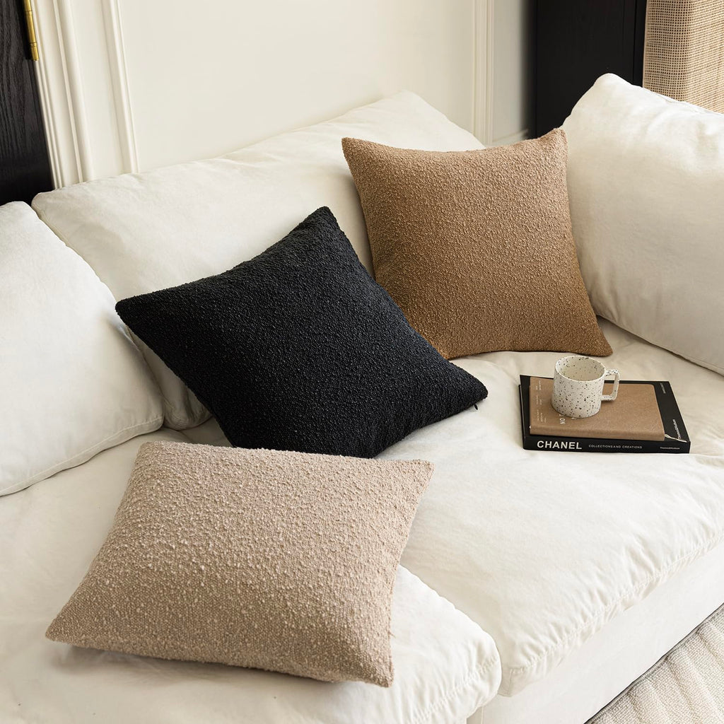 Decorative Textured Boucle Throw Pillow Covers Accent Solid Pillow Cases Neutral Soft Cozy Couch Cushion Case for
