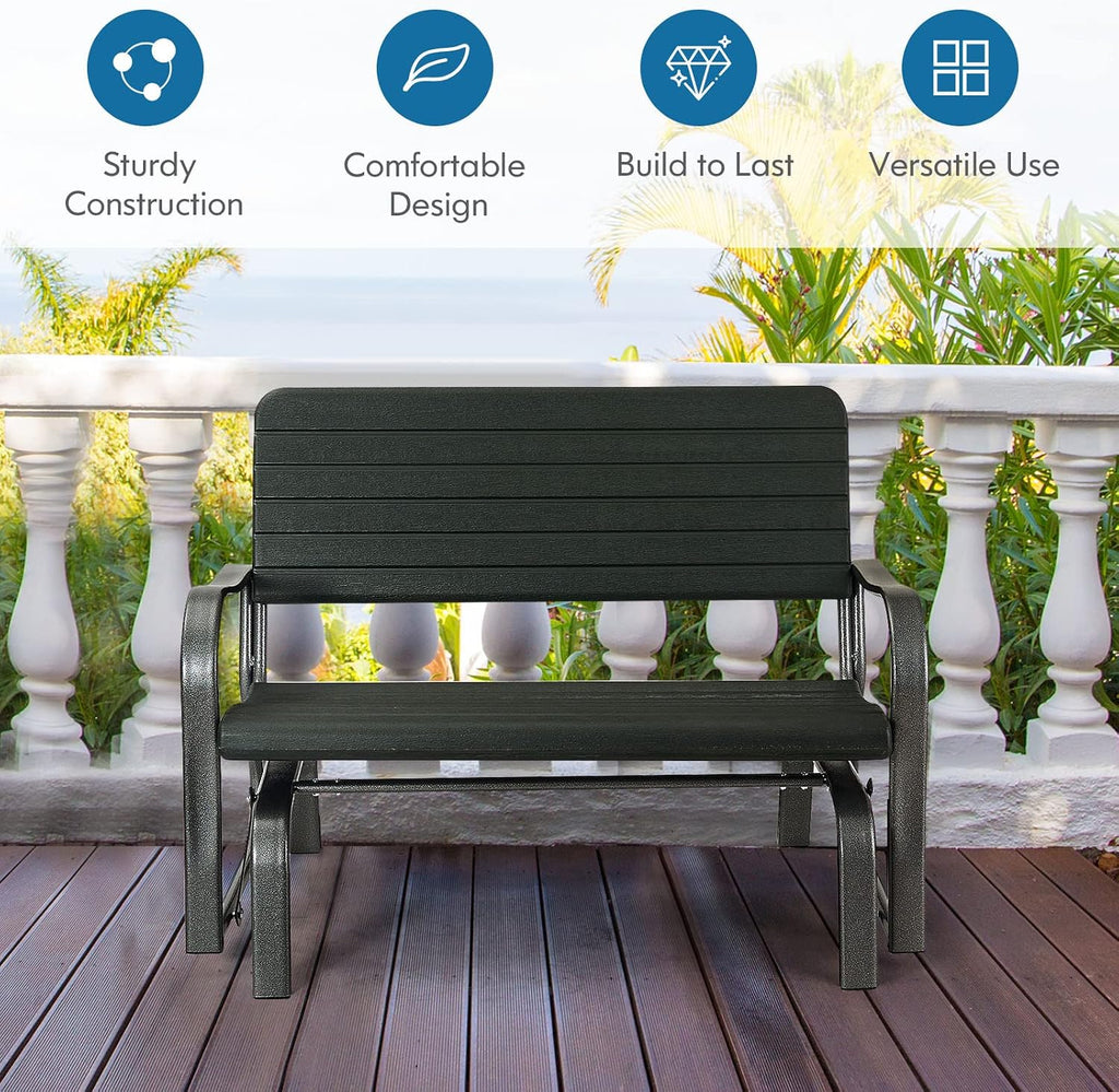 Outdoor Gliders for Outside Patio - Porch Glider w/Steel Frame, Weather Resistance HDPE Back & Seat, 600Lbs Capacity