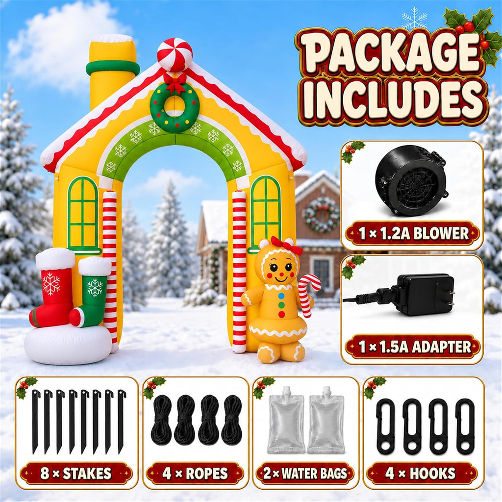 10FT Christmas Inflatables Archway Gingerbread House Outdoor Decoration