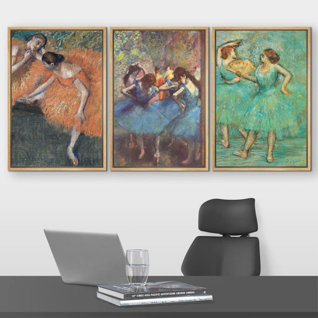 Framed Canvas Print Wall Art Set Dancers by Edgar Degas Cultural Historic Oil Painting Fine Art Reproduction Scenic