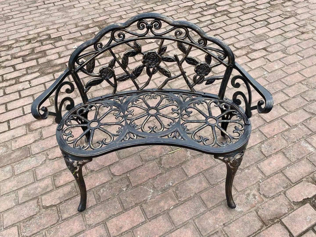 Balcony Bench Double Seat, Anti-Rust Cast Aluminum Patio Garden Bench for Park Yard Outdoor Furniture Copper.1