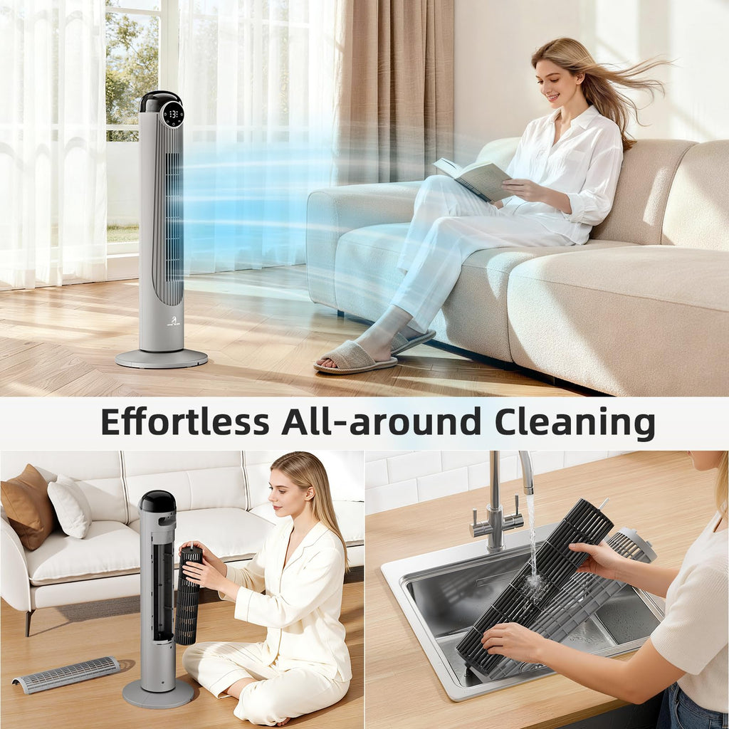 T36 Tower Fan, 36 Inch DC Brushless Motor Bladeless Oscillating Fan with Remote, 6 Speeds & 4 Modes,LED Display, 9H