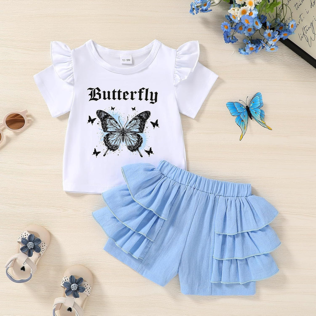 Baby Girl Clothes Summer T-shirt Layered Ruffles Shorts Set Toddler Outfits