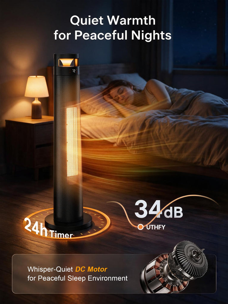 34'' Space Heaters for Indoor Use, 1500W Electric Heaters, 24H Timer