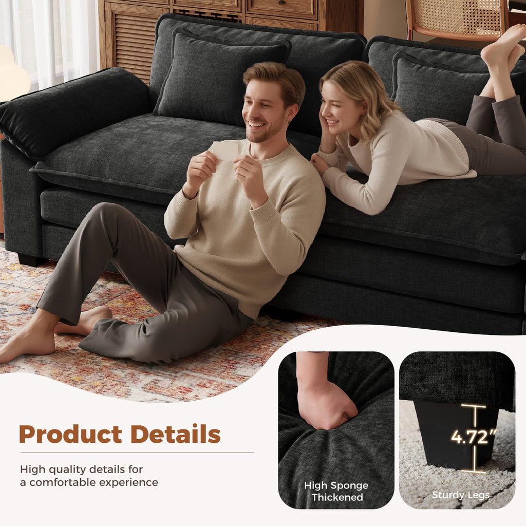 117" Oversized V-Shaped Modular Sectional Cloud Couch with Corner, Comfy 6-Seat Sofa w/Ottoman, Chenille Deep Seat