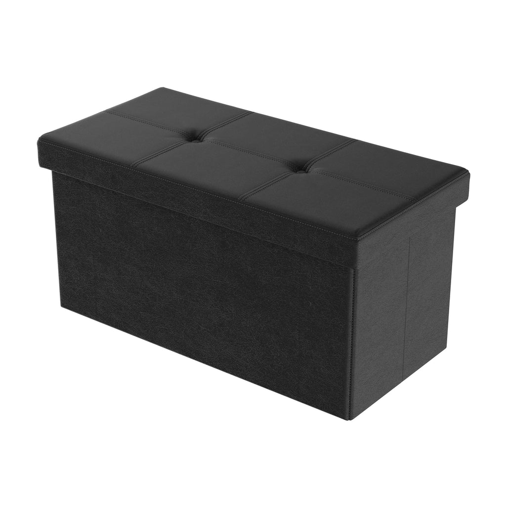 Storage Ottoman - 30-Inch Folding Faux Leather Footrest, Linen Chest, or Bench with Removable Bin by (Black)