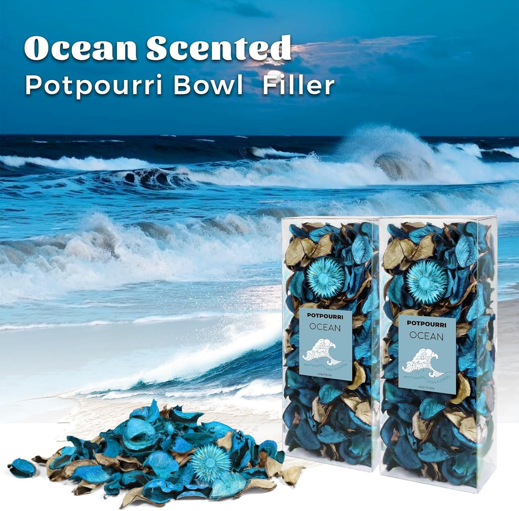 Potpourri Bowl Filler with Essential Oil, Ocean Scent Dried Flower Bag - Set of 2