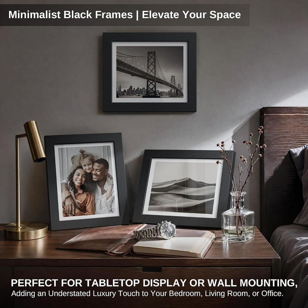 8x10 Picture Frame Set of 3, Black Wood 8 x 10 Photo Frames for Wall Mounting Horizontally & Vertically