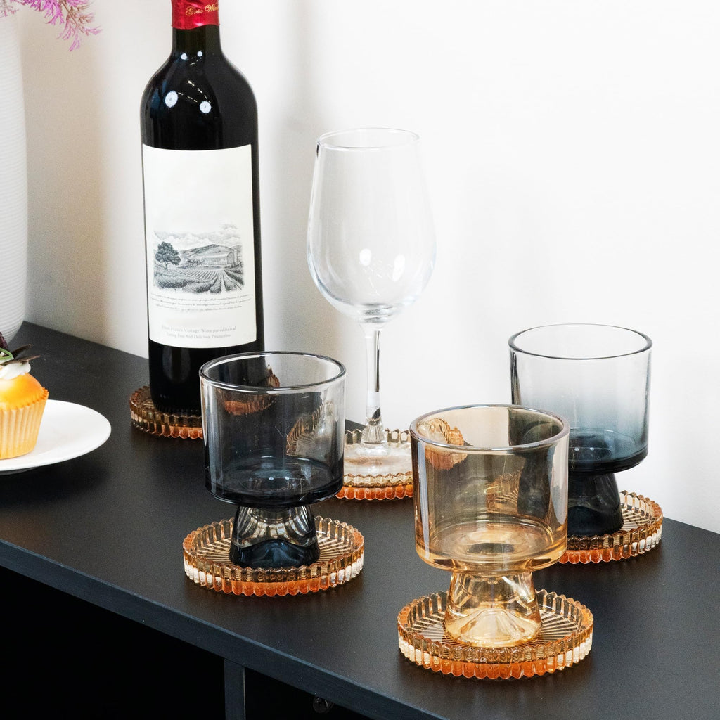 Champagne Modern Clear Coaster 6-Pack Glass Coasters for Drinks with Holder