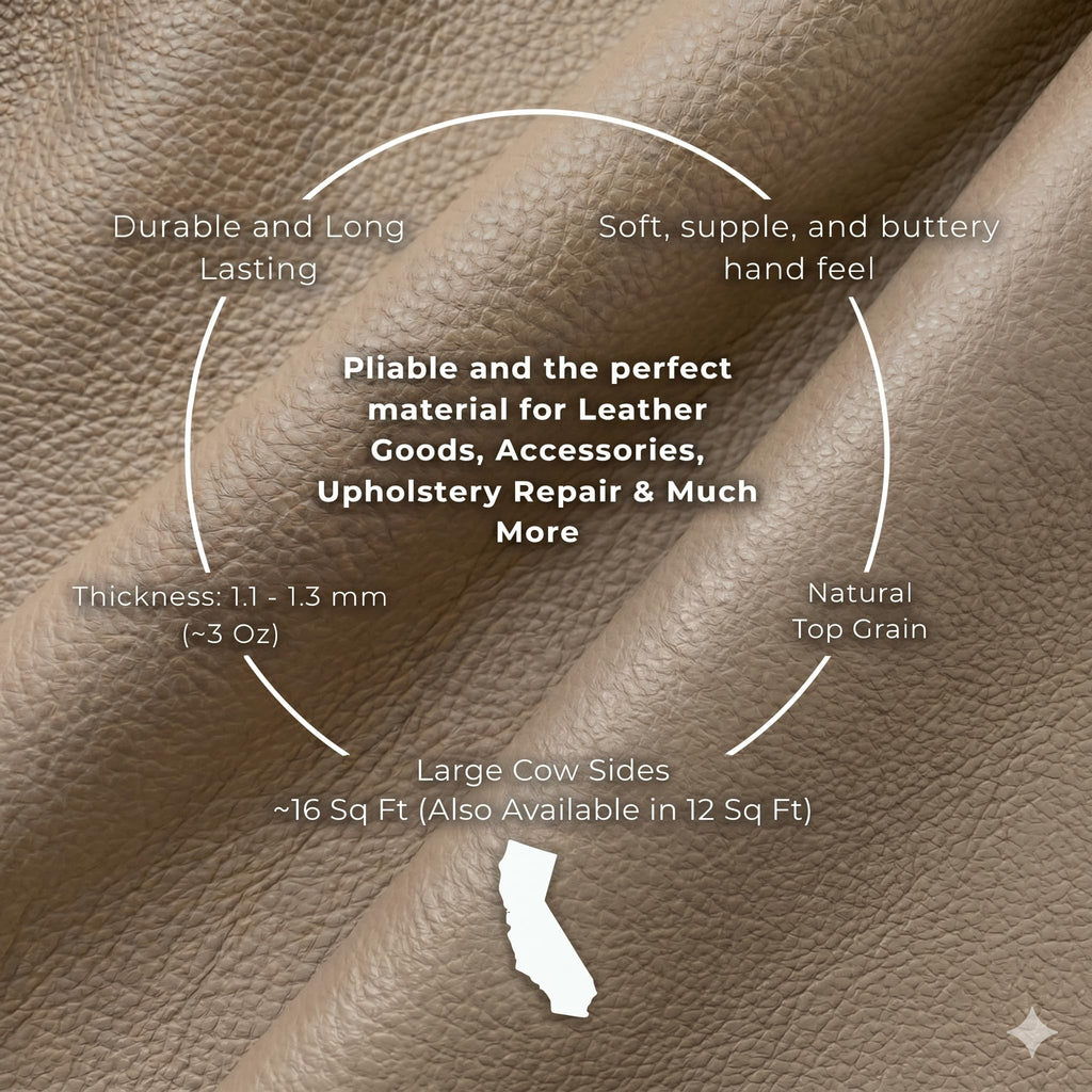 Beige Top Grain Upholstery Leather Side Premium Quality 3-4 oz Half Hide 15-18 sq.ft Import AA Grade Leather Fabric