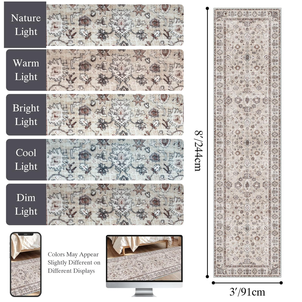 3x8 Runner Rug Soft Non Slip Rugs Kitchen Entryway, Beige