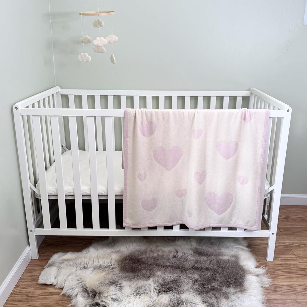 100% Cashmere Baby Blanket Heart Design 32" x 40" Pink