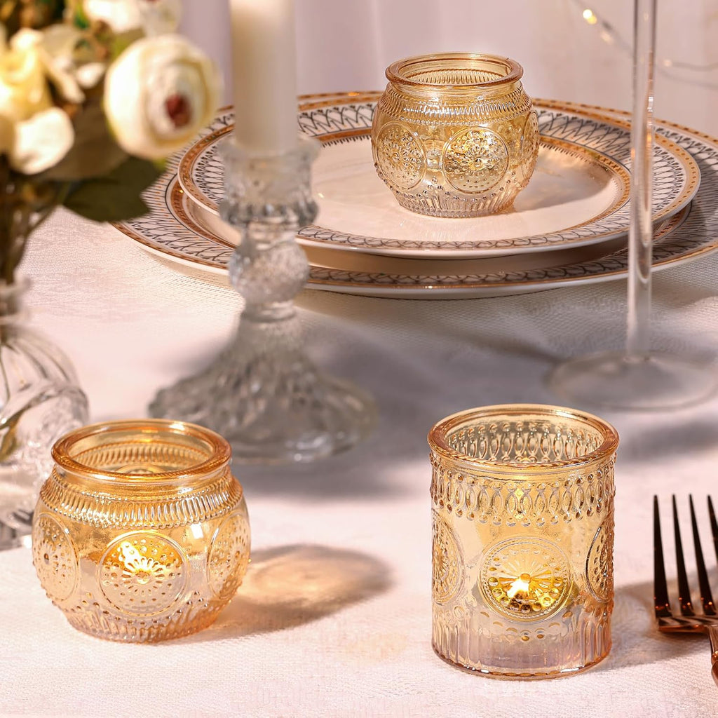24Pcs Gold Votive Candle Holders - Glass Candle Holder Bulk for Table Centerpiece, Tea Lights Candle Holders