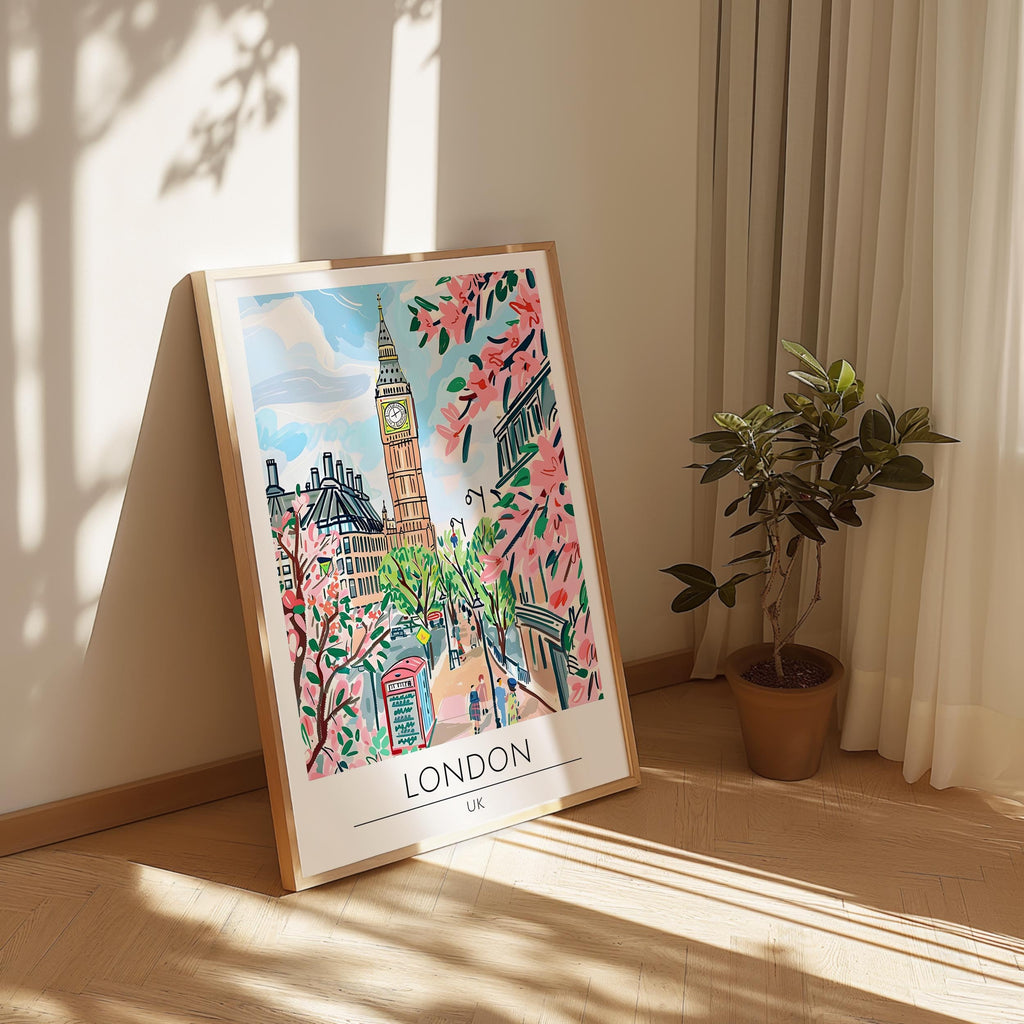 London Travel Poster, Premium Giclee Fine Prints - Modern Watercolor Aesthetic Wall Decoration, Eclectic Trendy Boho