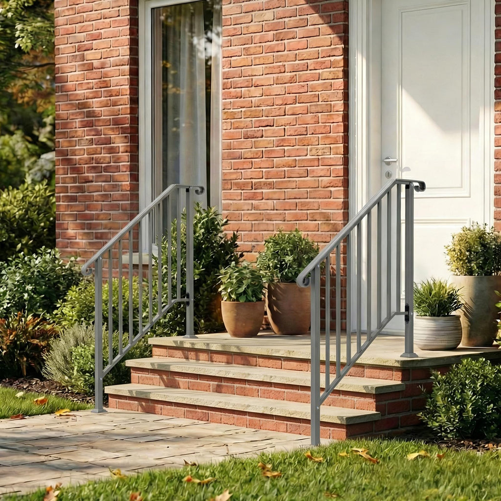 Handrails for Outdoor Steps, Stair Handrail Fits 1 to 5 Steps, Wrought Iron Hand Rail Stair Railing Kit for