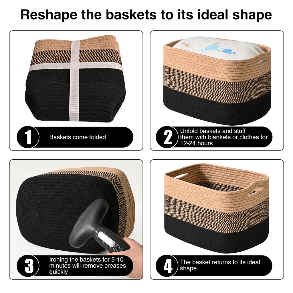 Storage Baskets for Organizing 12.5x9.1x7.9 Gradient Black & Jute